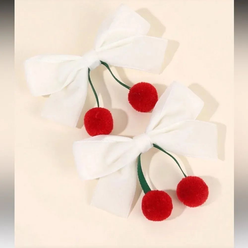 Bow Hair Clips with Red Cherry A1615